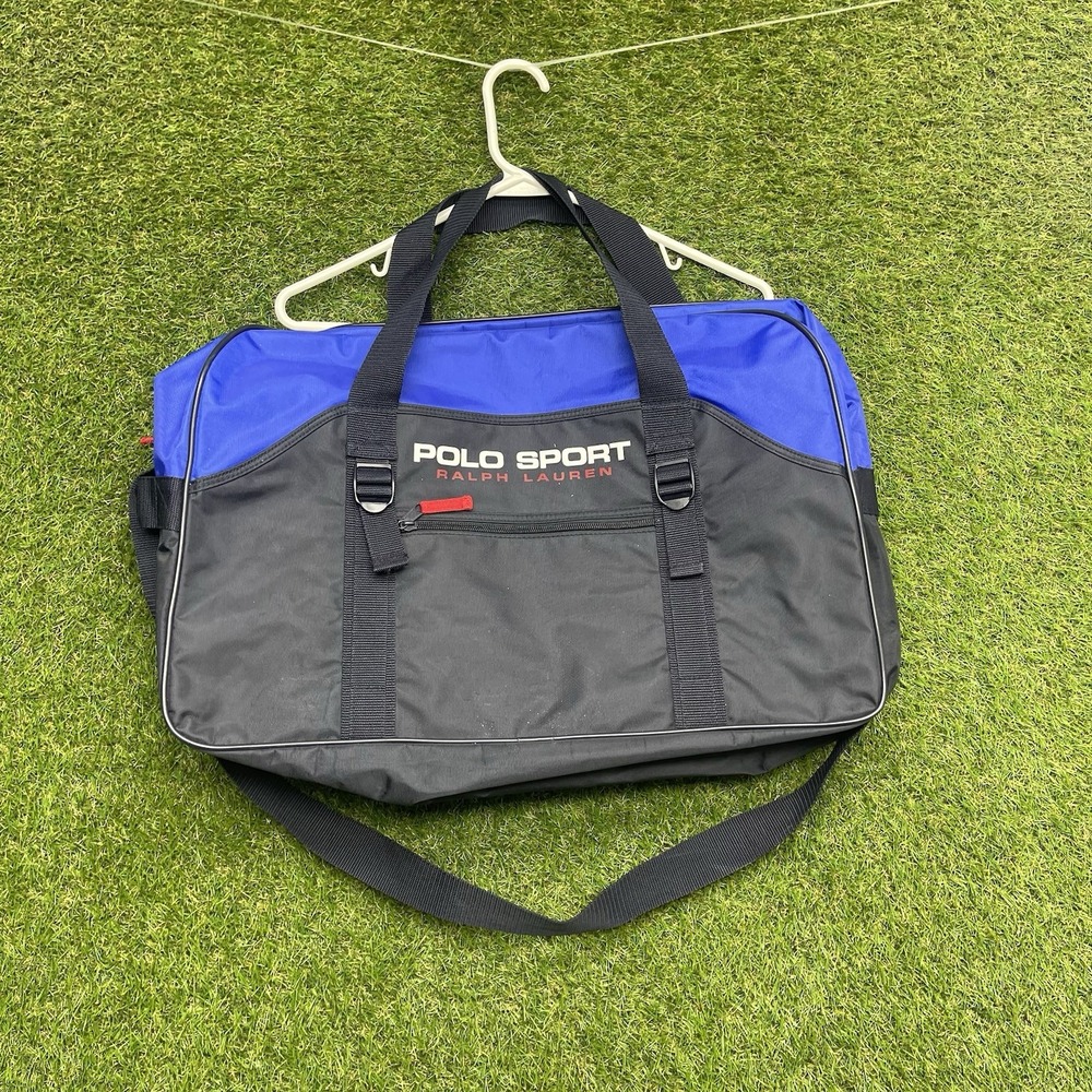 Vintage Polo Sport Ralph Lauren Duffle Bag Black Blue Travel Sports Gym 21x14x10